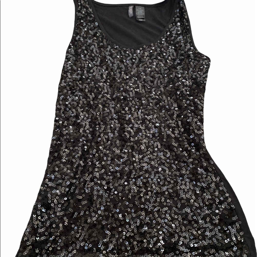 Black Sequin Sparkle Tank Top Shirt by Bisou Bisou size Large